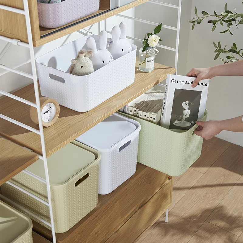 Colorful resemblance rattan plastic storage basket Large capacity box for bedroom Homeware basket