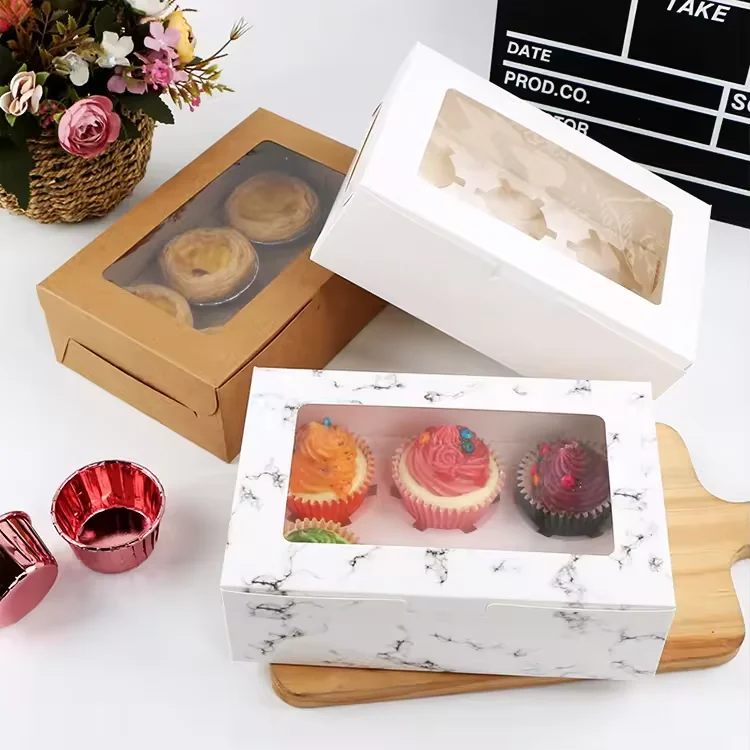 custom print paper divider cookies pastry sweet brownie food gift macaron packaging box with plastic clear window