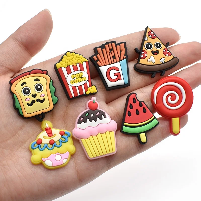 Hot Sell 2D Australia Food Shoe Charms flower for Clog Plastic French Fries Snack shoe Charms for Wristband Gift Decoration