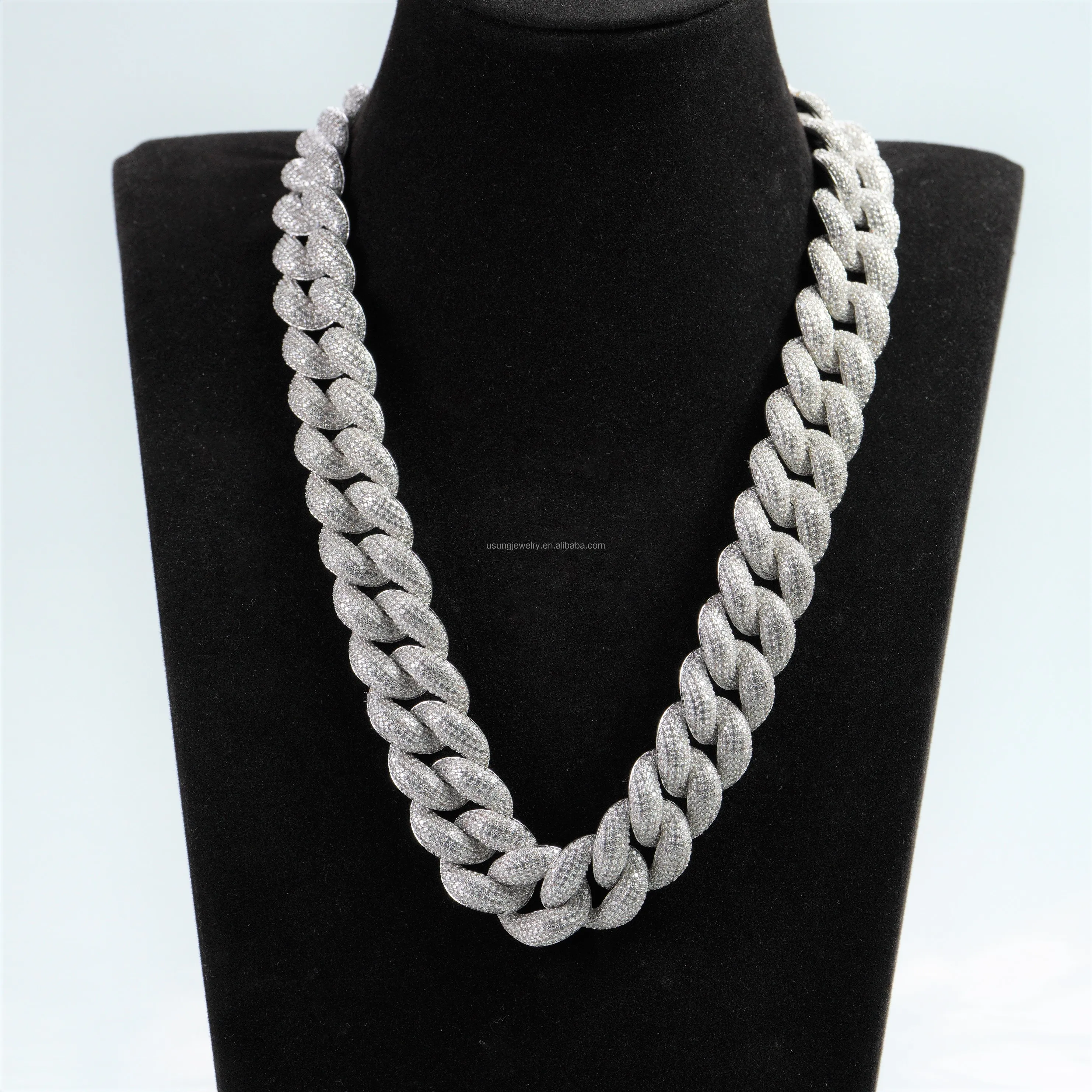 AAA Gems Silver Necklace 18mm 20mm Silver/10k/14k/18K Gold Moissanite 4 Rows Prong Iced Out VVS Miami Cuban Link Chain