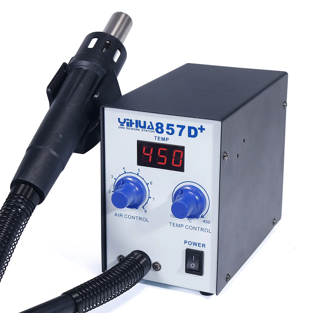 YIHUA 857D+ temperature control soldering gun station air blower hot air desoldering rework  soldering station