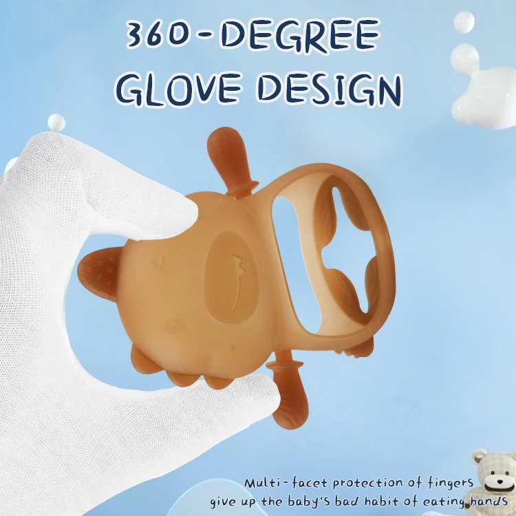 OBJ custom color Dinosaur baby teether bite glue potable and edible silicone anti-eating hand baby teether stick