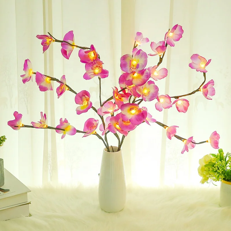 LED Flowers Light Orchid Branch 20 Lights Home Decor Accessories Christmas Vase Filler Floral Light Holiday Garden Party Setting