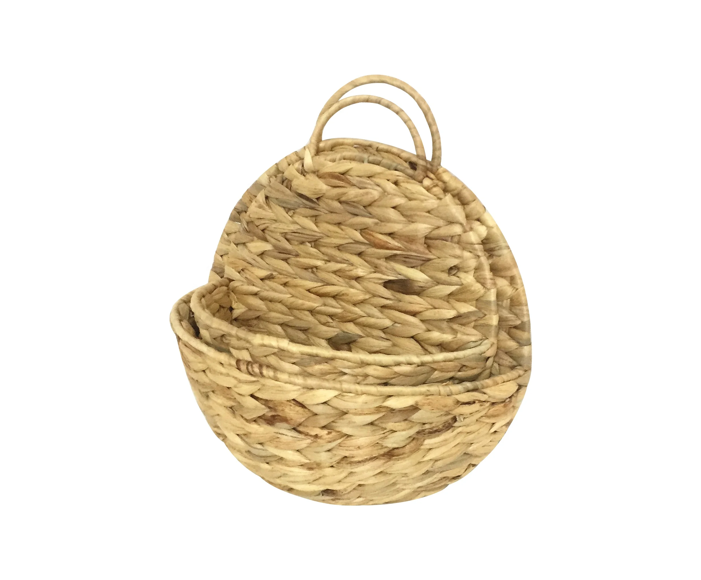 XH set of 2 handmade woven hanging wall decor natural water hyacinth basket set