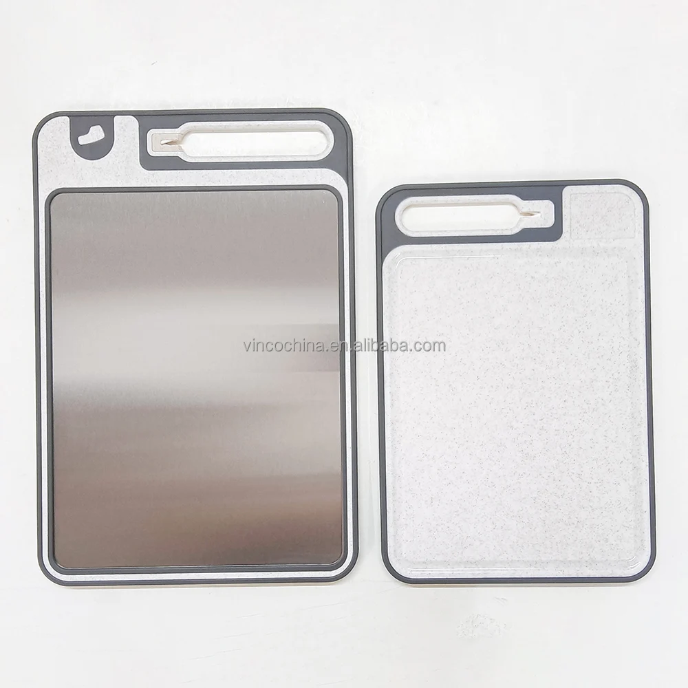 Double-Sided Cutting Board Stainless Steel and Wheat Straw Chopping Board for Kitchen