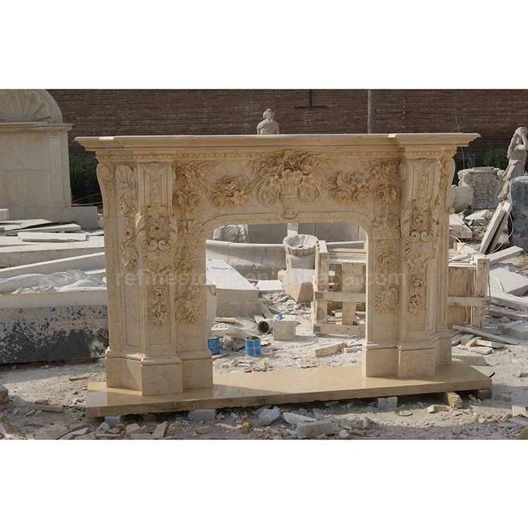 Beige Marble Fireplace Surround Mantel Indoor Mental Marble