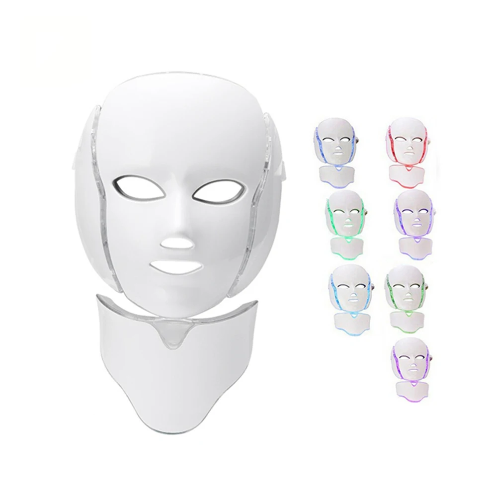 Cuidado De La Piel Belleza 7 Colores Con Cuello LED Photon PDT Maquina Terapia De Luz Facial Light Up LED Mascarilla Facial