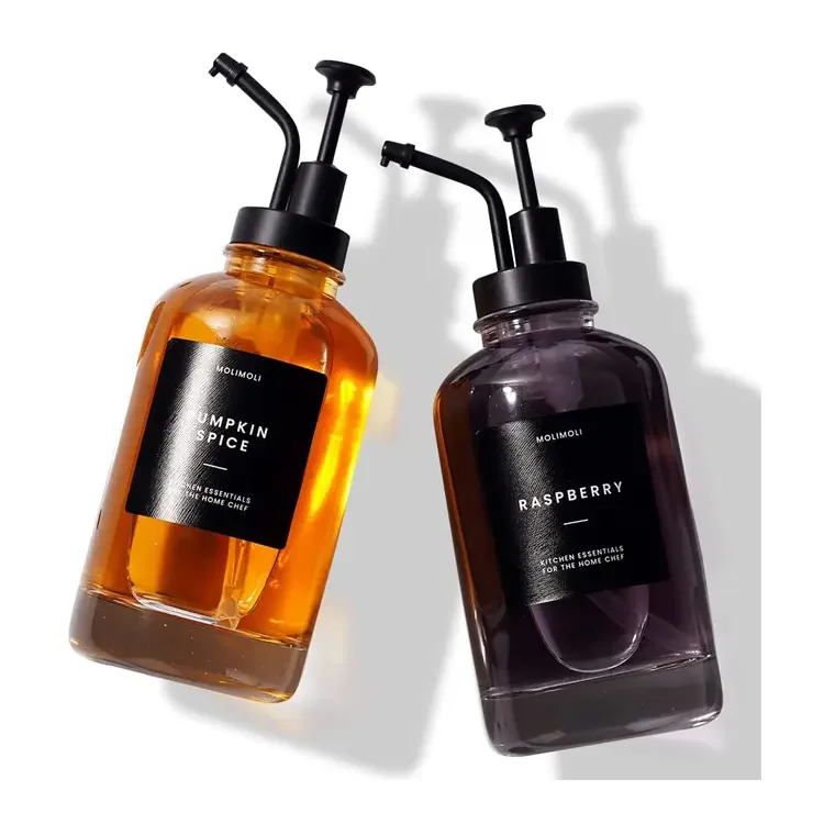 Coffee Syrup Dispenser Coffee Bar Pump Dispenser Glass Syrup Bottle 500ml 16oz Maple Coffee Syrup Pump Bottles