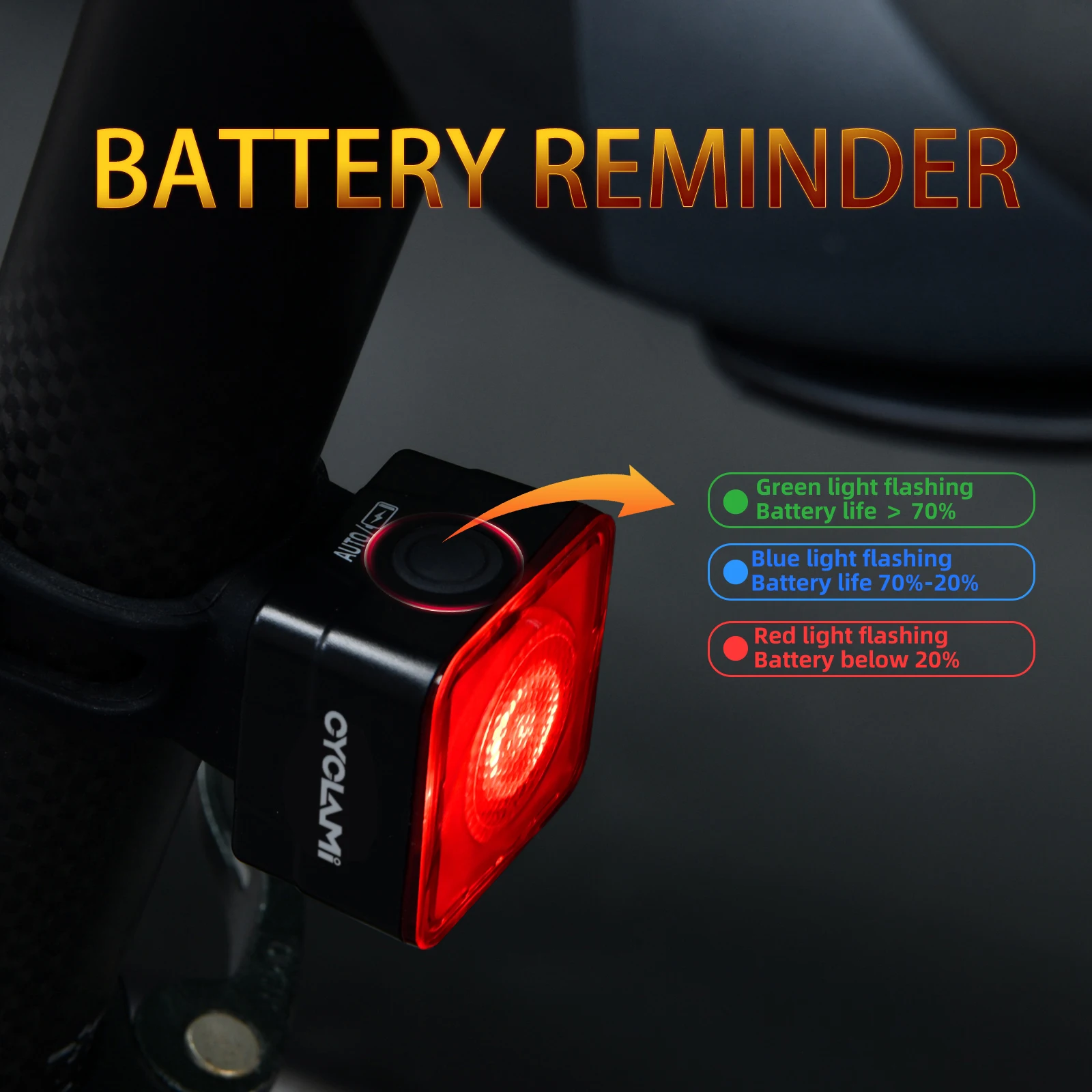 CYCLAMI MTB & Road Bike Safety Warning Light - Intelligent Brake Sensor Rear Light