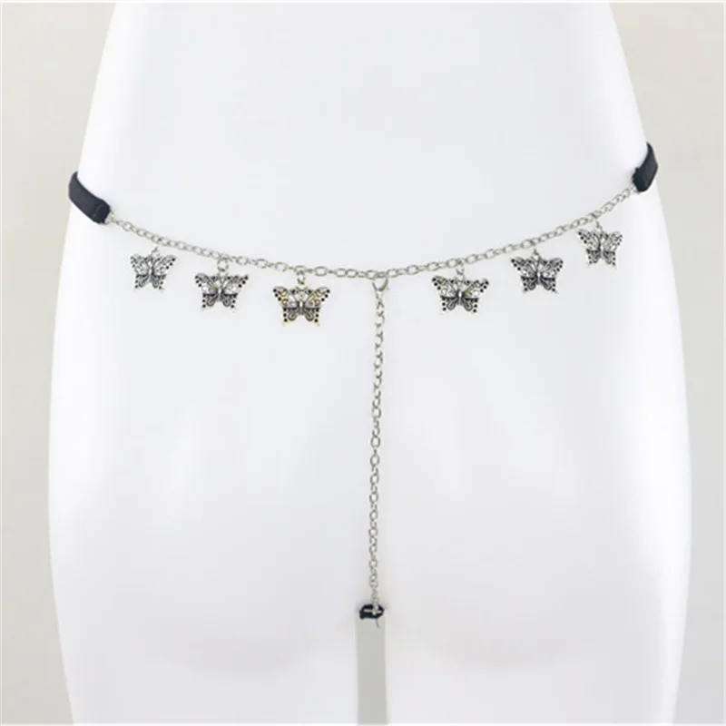 Creative Party Butterfly Pendant Thong Waist Chain Sexy Black Panties Charm Belly Body