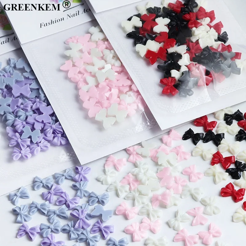 50pcs bag New Mix color Nail Bow Charms Flower Bear Bow Nail Decorations Accessories Beautiful Girl Bow Tie Nail Art Charms