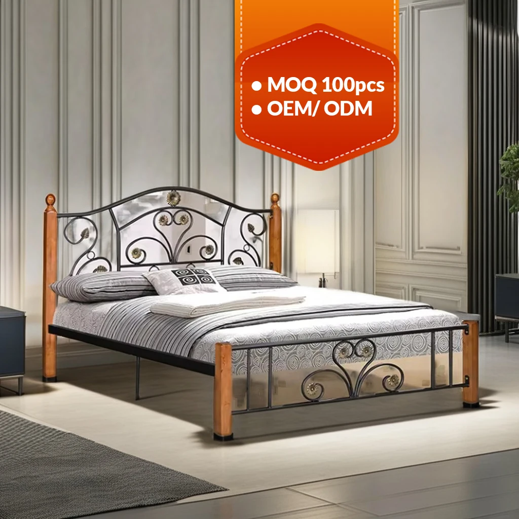 Двухместная деревянная кровать размера «Queen-Size» из нержавеющей стали
