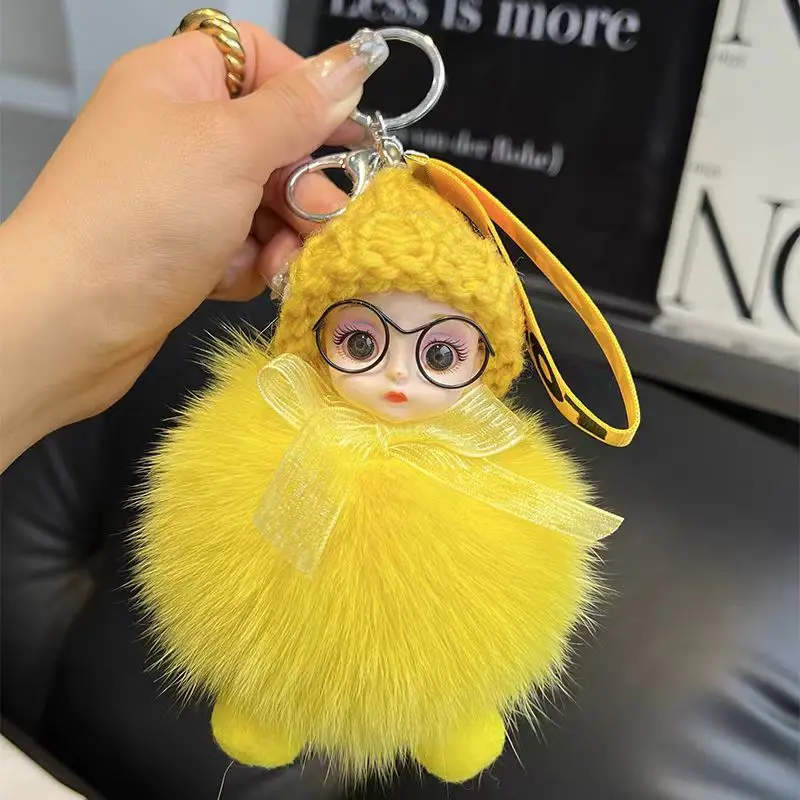 Small Fox Fur Plush Doll with Big Eyes Sleep Pendant for Car Keychain Light Keychain Schoolbag Chic Small Jewelry