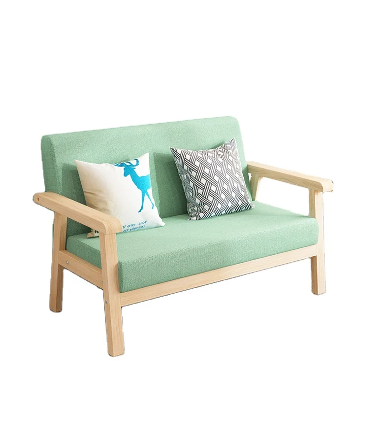 Fabric sofa simple internet celebrity solid wood small apartment living room bedroom rental room for two simple modern small sof