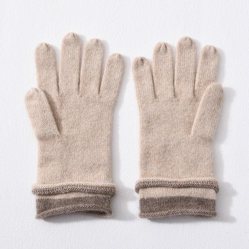 Wholesale Cycling Outdoor Sports Warm Five Full Finger Mittens with Bow Cute Women Winter 100% Cashmere Stripped Knitted Gloves