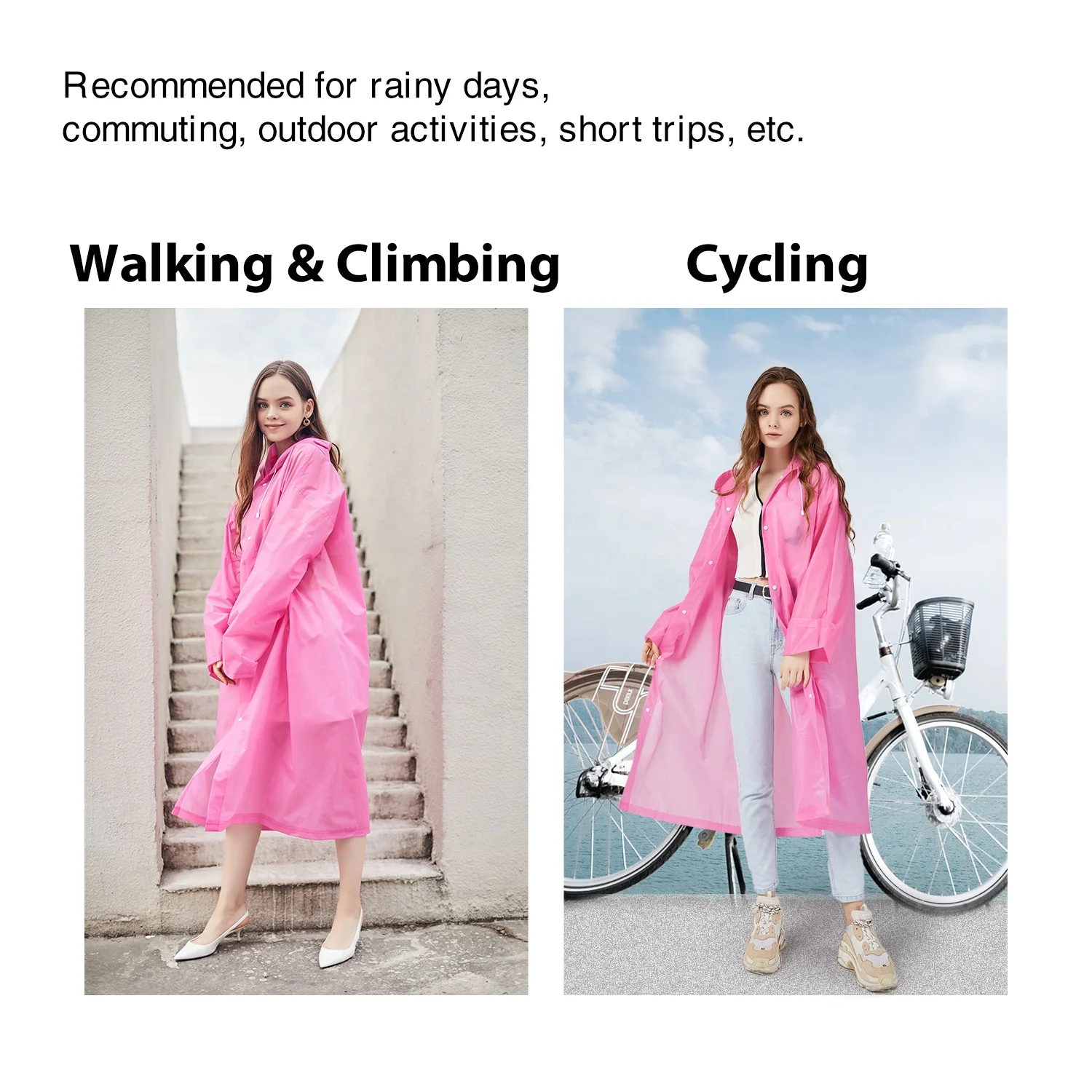 2 шт., многоразовый дождевик с капюшоном, длиной до колена