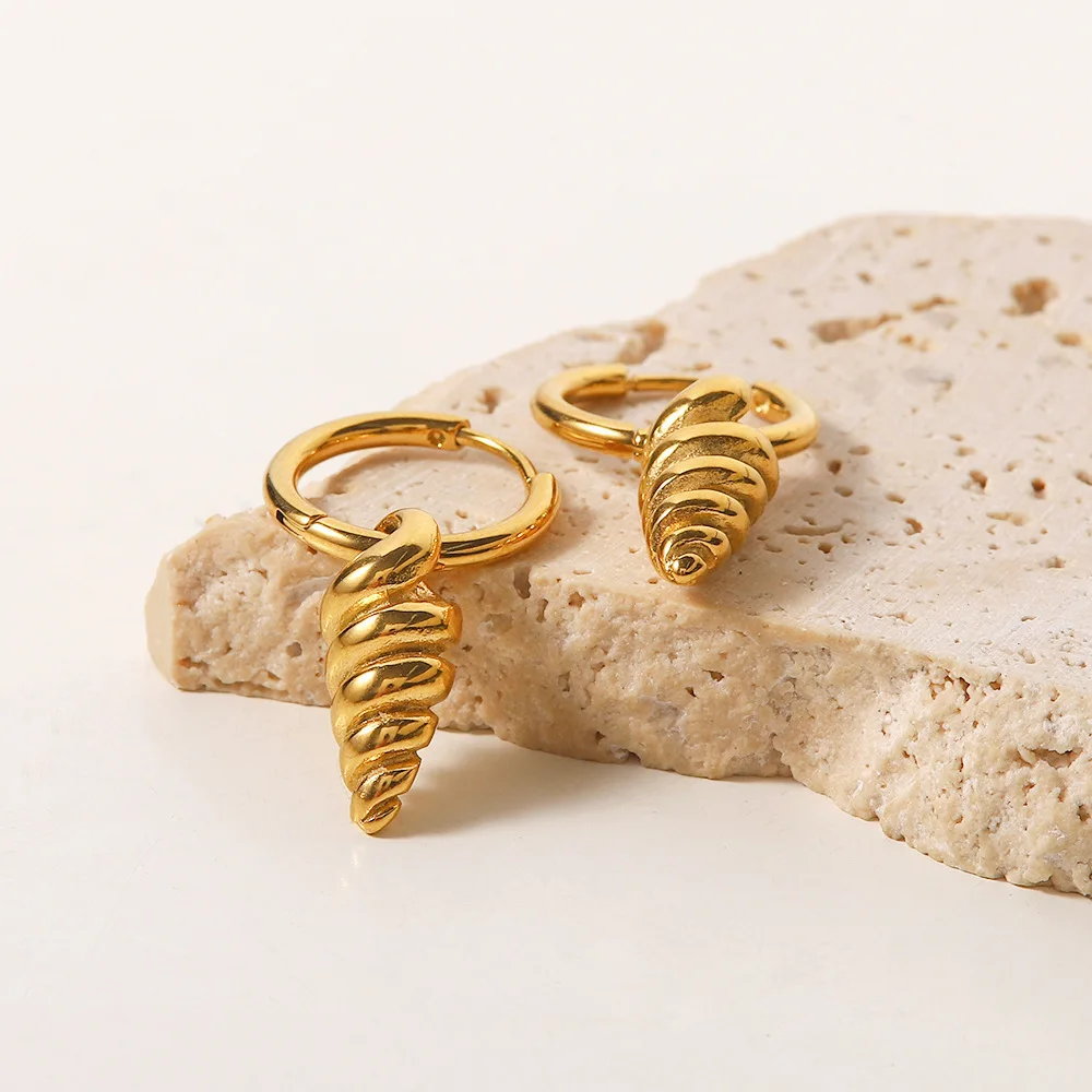 Fine Jewelry Twist Screw Pendant 18k Gold Stainless Steel Earrings Jewelry for Women