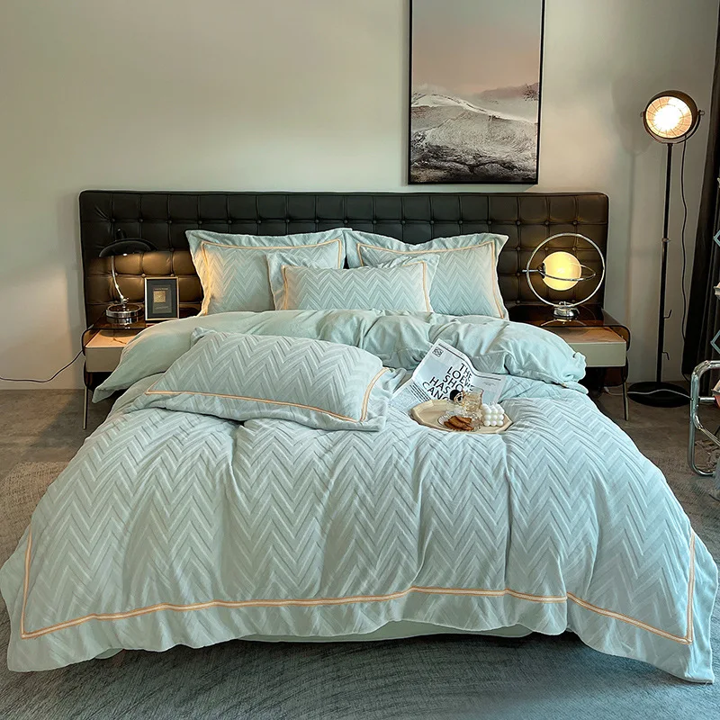 Woven corduroy coral fleece flannel bedding 100% cotton solid color plain velvet bed sheet