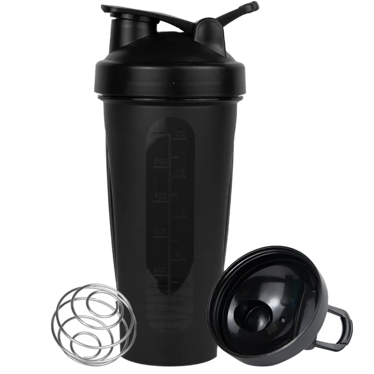 Custom Logo Bpa Free 500ml Black Three Layers Plastic Gym Fitness Protein Shaker Bottle Sport Gym Water Bottle with Tick Marker