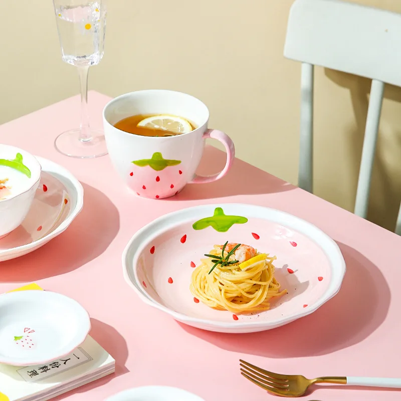 Pink plates ceramic strawberry shaped breakfast set dinnerware tableware porcelain dinner plate