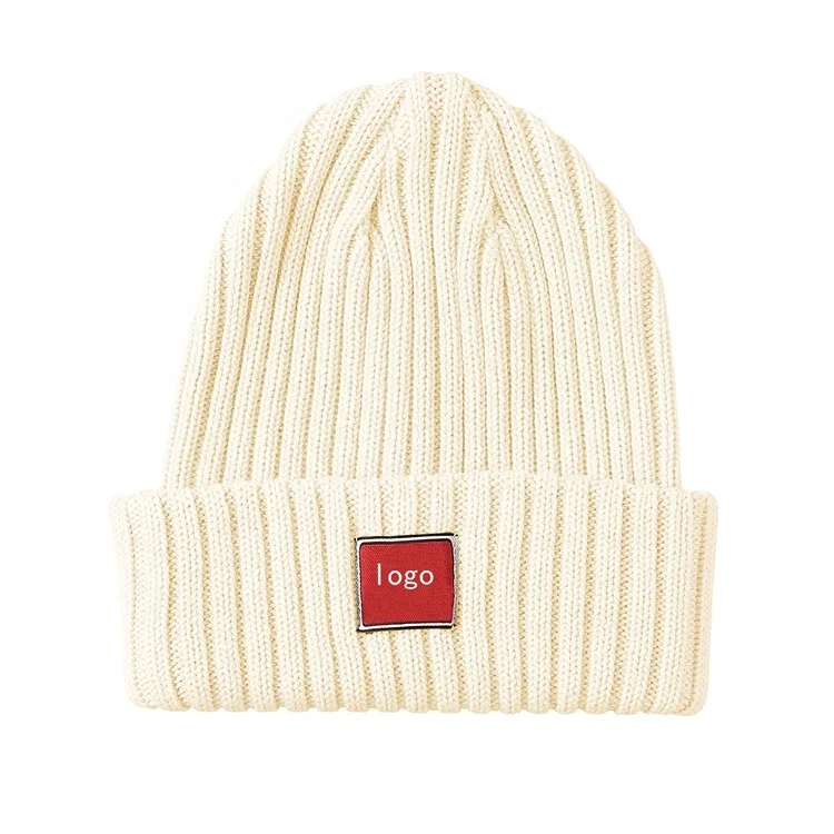 2022 Fashion leather label Solid Color Winter Knitted Wool Hats Custom Warm black beanies for Women And Men