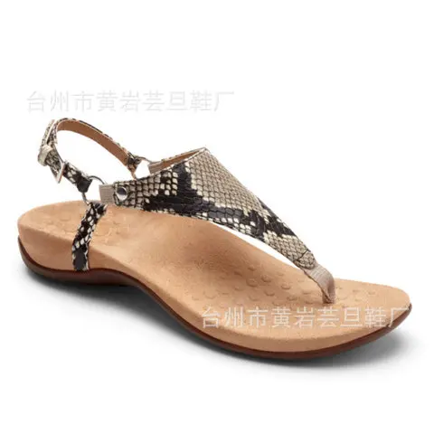 
2021 footbed snakeskin Wholesale summer trendy slingback arch support orthotic flat thong flat flip flops sandals for women 