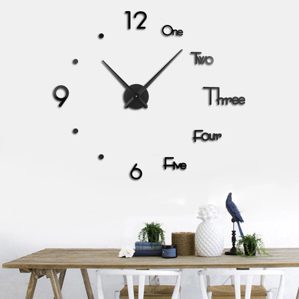 simple digital clock European style silent wall clock study living room punch-free diy clock kits