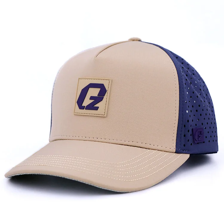 5 panel colorful hat unstructured dad laser hat laser cutting hole cap custom rubber patch laser cut hat