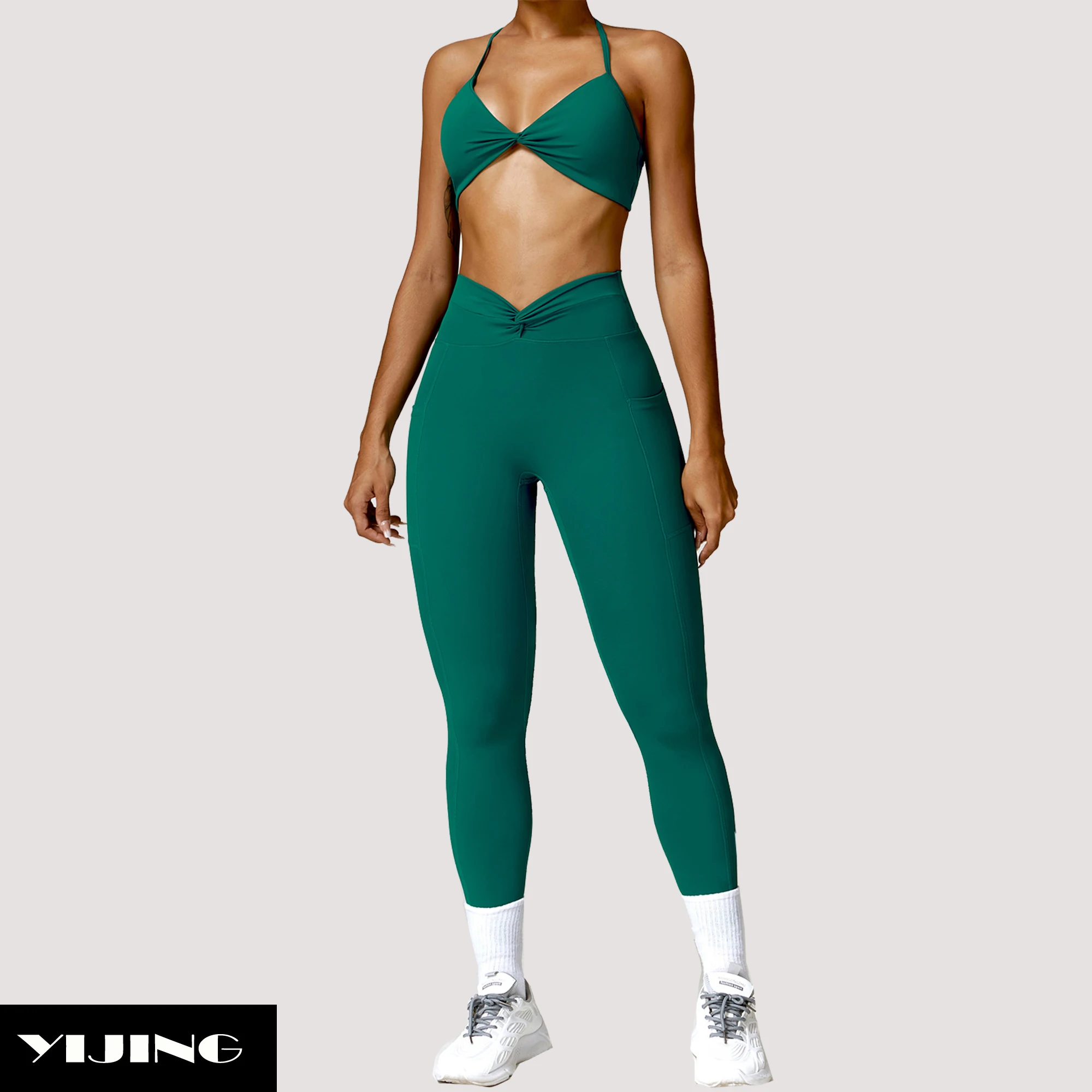 Custom Gym Fitness Set Yoga Wear Twist Bust Sportswear Women plus size Yoga Legging Set Halter Neck Sports Bra