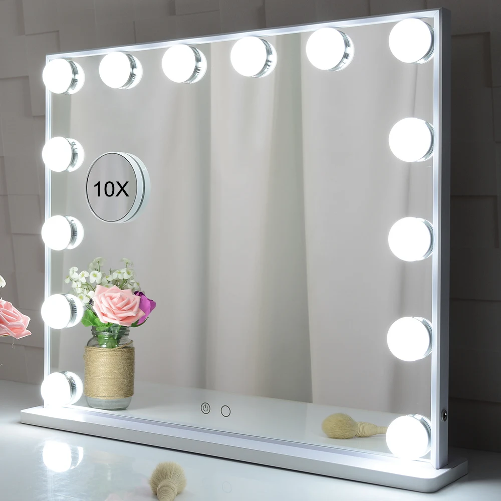 Wholesale Vanity Mirror Square Dresser Lighted Table Girl Adjustable 14 led light bulbs Hollywood Mirror