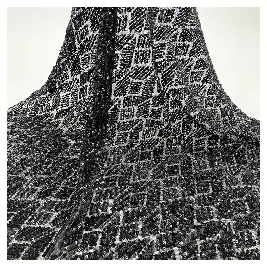 Luxury  Lace Fabrics Embroidery African French Tulle Mesh Lace Fabric Heavy sequins Lace Fabric For Women