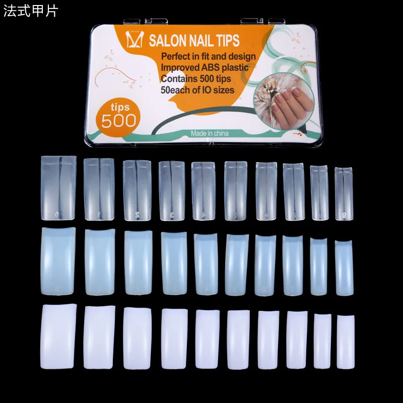 Wholesale 500pcs French Artificial Square Nail Tips Full Cover Coffin Shape with Nail Box Packaging for Mannicure and Nail Art