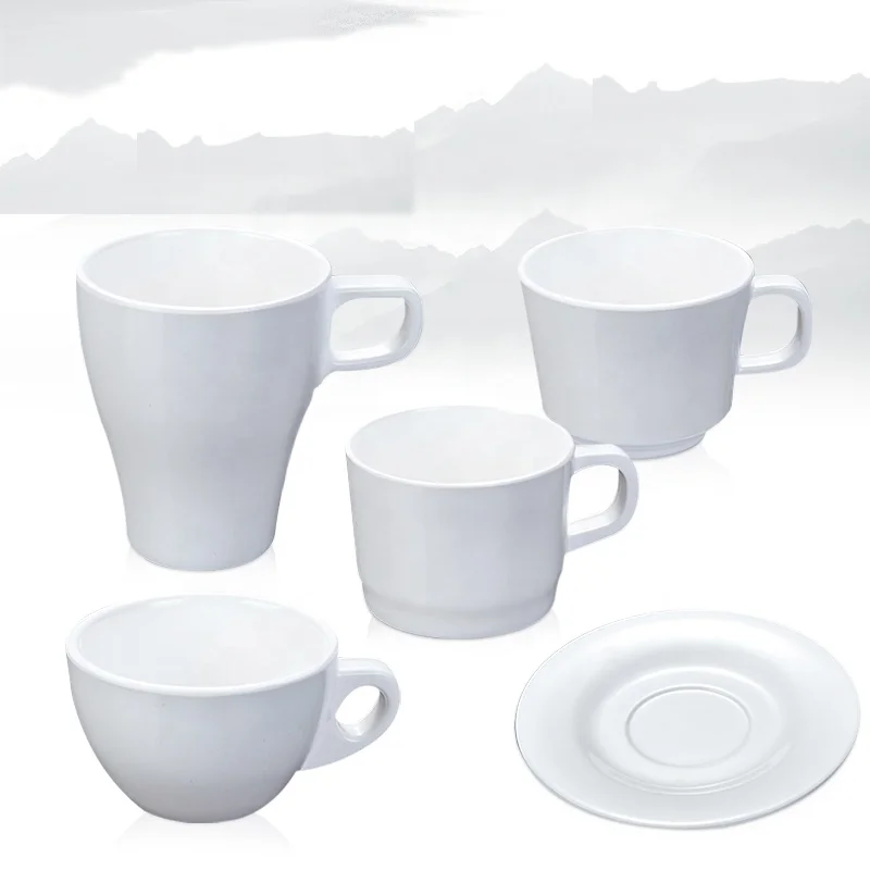 Food Grade Melamine coffee Cups Wholesale Cheap Hotel Unbreakable 180ml Coffee cup  White melamine cup with handle