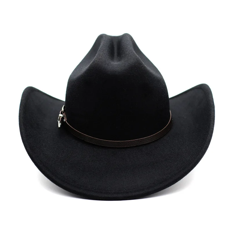 LRT Wholesale high Quality Classic Felt Wide Brim Fedora Hat Custom Fashion Solid Color Belt Buckle Western Cowboy Cowgirl Hat
