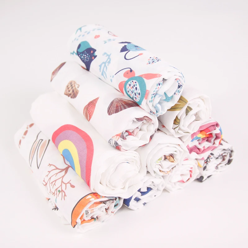Private label Custom Print Swaddle Muslin Organic Cotton Baby Bamboo Infant Swaddle Blankets Wrap Baby