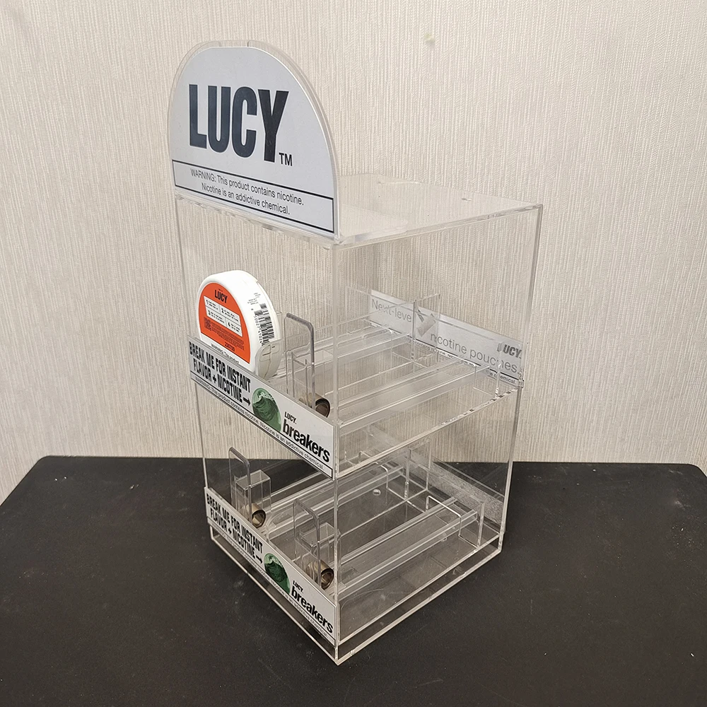 custom acrylic spring pusher snus can dispenser display case stand holder for oil juice cigarette cigar tobacco smoke shop