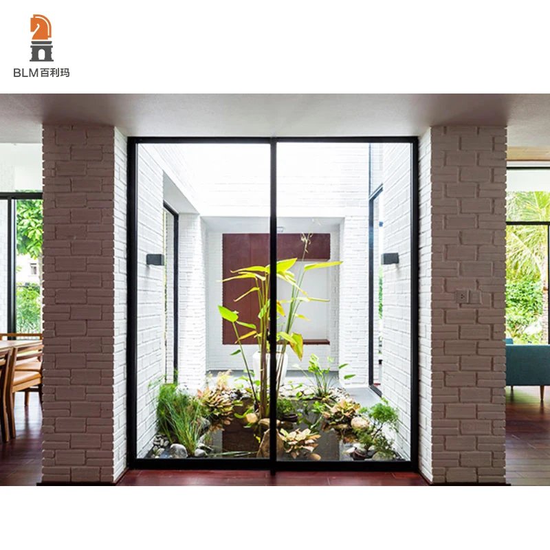 High-Track Modern Double Glazed Black Sliding Door Waterpoof Exterior Aluminum Alloy Finished Surface Villas Direct Manufacturer