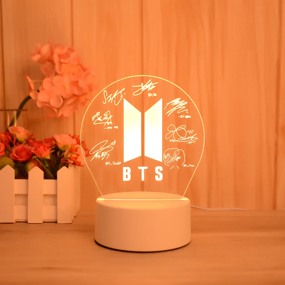 Kpop BTS Bangtan Boys Warm Color  LED Night Light USB Acrylic Home Room Decoration for Army Gifts