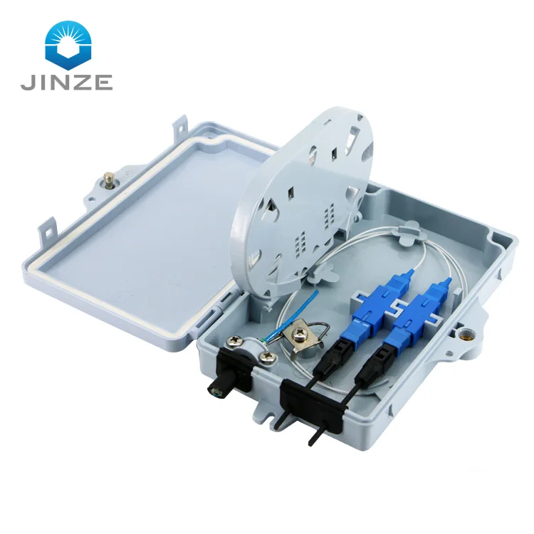 JINZE indoor 2 port fiber optic terminal box 2 core ftth box with SC pigtail mini optical wall socket