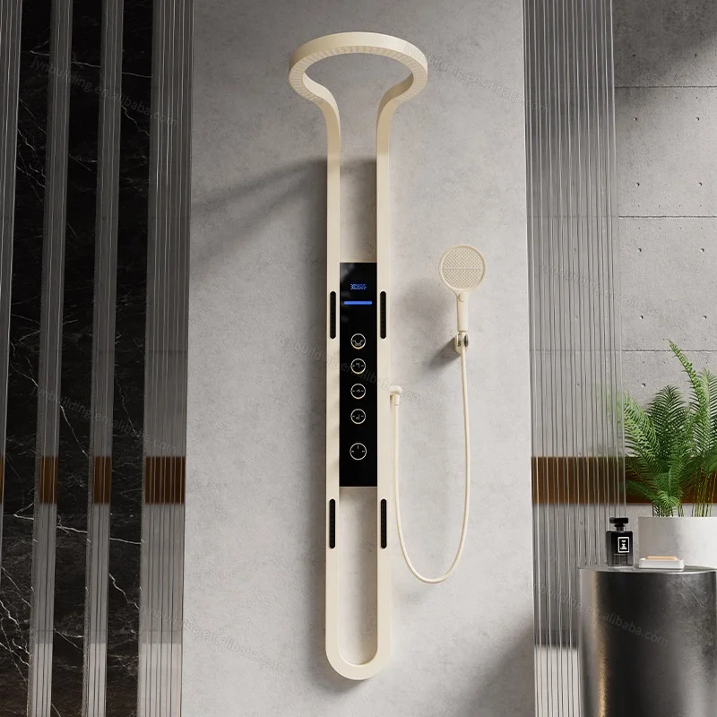Digital Display Tiktok Black Brass Shower System Panel Wall Mounted Multifunction Bathroom Waterfall Rainfall Head Set