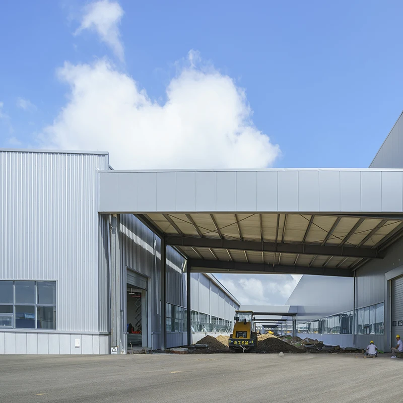 Prefabricated steel structures in modern design are used as workshop building materials