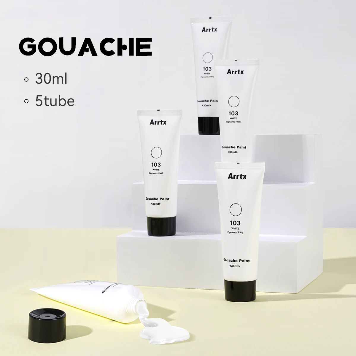 Arrtx APG-003-WH5 White Gouache Paint 30ml/pcs 5pcs set for Watercolor Gouache Painting for Artist