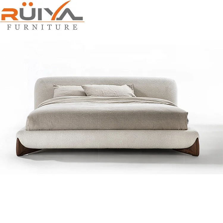 Stylish bedroom furniture modern upholstered walnut leg upholstery fabric beds luxury berber fleece fabric double bed