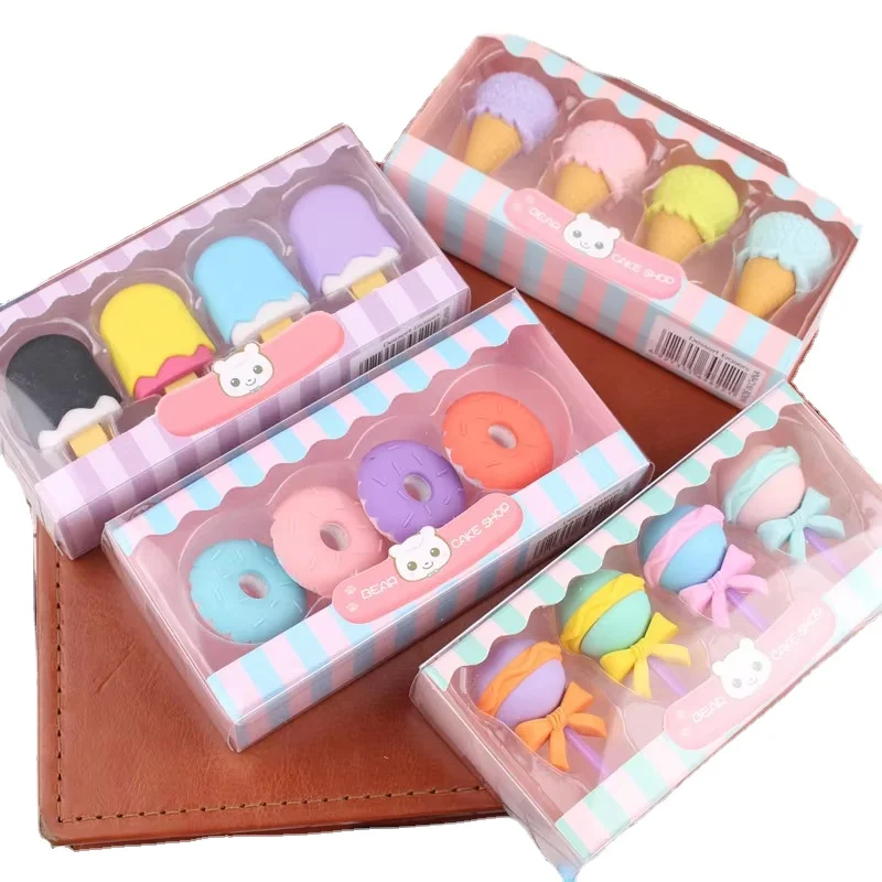 Creative Cute Boxed Dessert Shaped Eraser Kindergarten Non-toxic Cartoon Eraser Gift Bonus