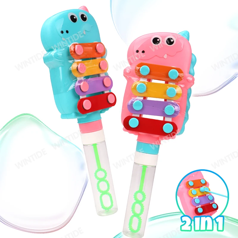 2024 New Dinosaur Hand-Knocking Zither Wand Toys Keyboard Piano Musical Toy Xylophone Soap Bubble Bottle