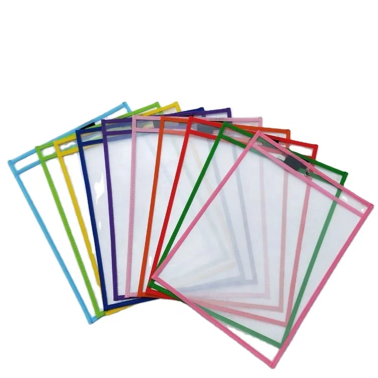 Three Eyelet Reusable Dry Erase bag Shop Ticket Holders Plastic Sheet Protectors Teacher Supplies Dry Pvc Erase Pockets