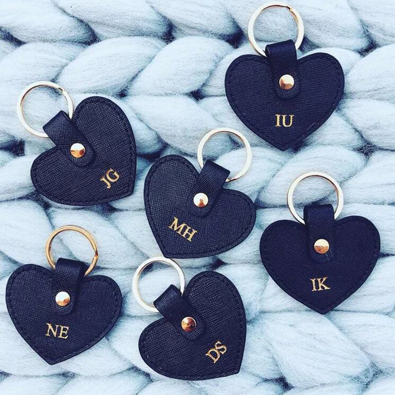 custom mini pale pink leather heart shape keychain promotion gift