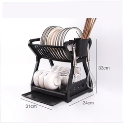 J783 Household Kitchen Multi Functional Storage Rack Plastic Water Filter Dish Drain Drying Rack Double-layer Dish Racks