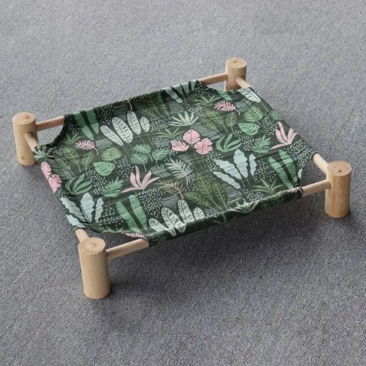 Vietnam Cat Hammock Bed Detachable Wooden Canvas Washable Breathable Cooling Pet Bed Printed Pattern Dog Bed