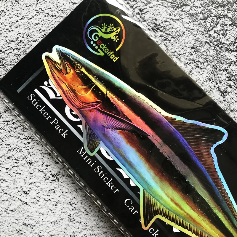 Holographic iridescent Decal Fishing Bumper Sticker Fish Auto Decal Car Truck Boat RV Real Life Rod Bass Fish Sticker